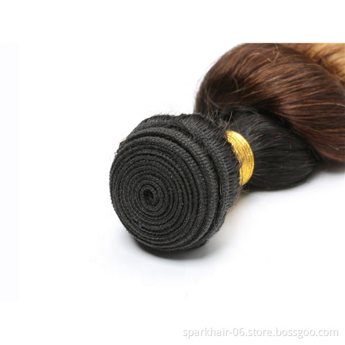 9a 100g SPARK Ombre Brazilian Remy Human Hair Weaving Bundle for Women Weave Hair Extension Black Brown Gold Loose Wave 1b/4/27